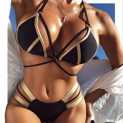 Women Gold Black Brazilian Bikini Set - Bikini Set - RUOTONGSEPT - Mad Fly Essentials