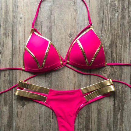 Women Gold Black Brazilian Bikini Set - Bikini Set - RUOTONGSEPT - Mad Fly Essentials