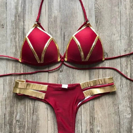 Women Gold Black Brazilian Bikini Set - Bikini Set - RUOTONGSEPT - Mad Fly Essentials