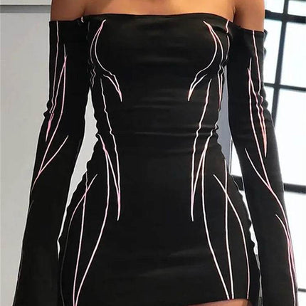 Women Gothic Black Off - Shoulder Mini Dress - Mini Dress - CHRONSTYLE - Mad Fly Essentials