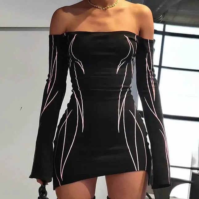 Women Gothic Black Off - Shoulder Mini Dress - Mini Dress - CHRONSTYLE - Mad Fly Essentials