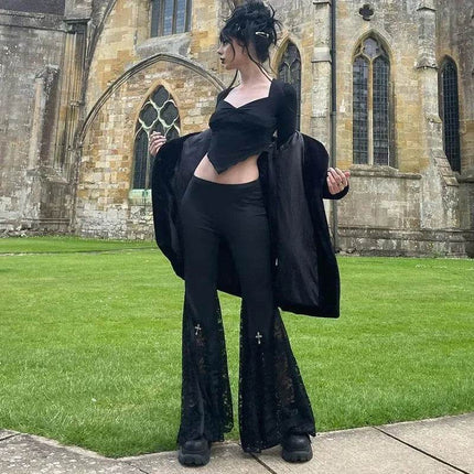 Women Gothic High Waist Flared Harem Pants - Harem Pants - InsGoth - Mad Fly Essentials