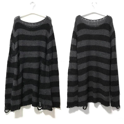 Women Gothic Long Striped Pullover Sweater - Sweater - lunoakvo - Mad Fly Essentials