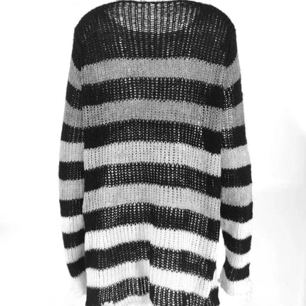 Women Gothic Long Striped Pullover Sweater - Sweater - lunoakvo - Mad Fly Essentials