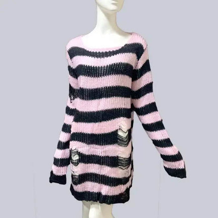Women Gothic Long Striped Pullover Sweater - Sweater - lunoakvo - Mad Fly Essentials