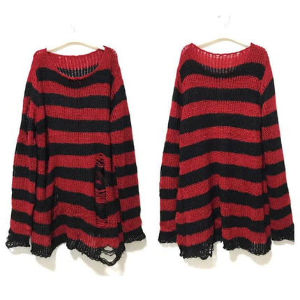Women Gothic Long Striped Pullover Sweater - Sweater - lunoakvo - Mad Fly Essentials
