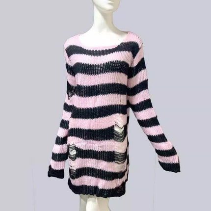 Women Gothic Long Striped Pullover Sweater - Sweater - lunoakvo - Mad Fly Essentials