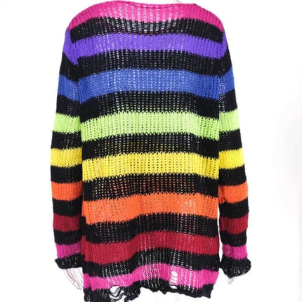 Women Gothic Long Striped Pullover Sweater - Sweater - lunoakvo - Mad Fly Essentials