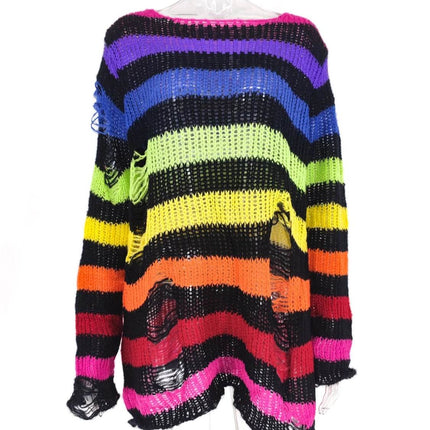 Women Gothic Long Striped Pullover Sweater - Sweater - lunoakvo - Mad Fly Essentials
