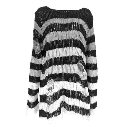Women Gothic Long Striped Pullover Sweater - Sweater - lunoakvo - Mad Fly Essentials
