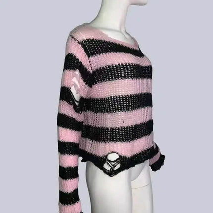 Women Gothic Long Striped Pullover Sweater - Sweater - lunoakvo - Mad Fly Essentials