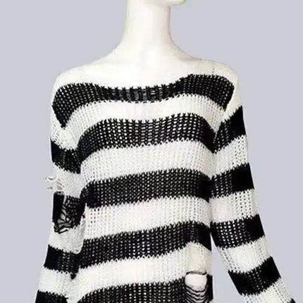 Women Gothic Long Striped Pullover Sweater - Sweater - lunoakvo - Mad Fly Essentials