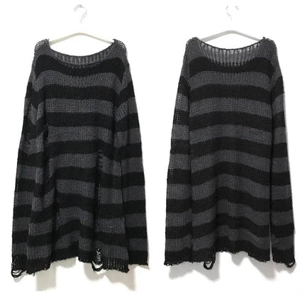 Women Gothic Long Striped Pullover Sweater - Sweater - lunoakvo - Mad Fly Essentials