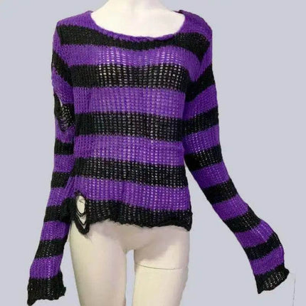 Women Gothic Long Striped Pullover Sweater - Sweater - lunoakvo - Mad Fly Essentials