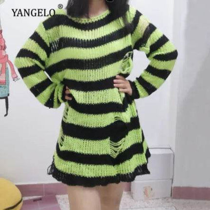 Women Gothic Long Striped Pullover Sweater - Sweater - lunoakvo - Mad Fly Essentials