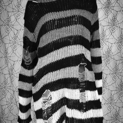 Women Gothic Long Striped Pullover Sweater - Sweater - lunoakvo - Mad Fly Essentials