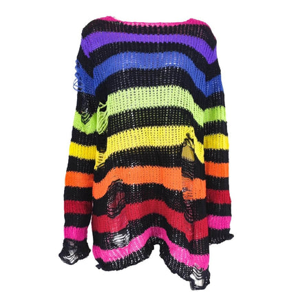 Women Gothic Long Striped Pullover Sweater - Sweater - lunoakvo - Mad Fly Essentials
