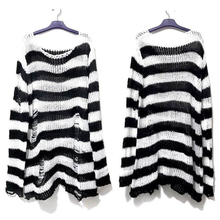 Women Gothic Long Striped Pullover Sweater - Sweater - lunoakvo - Mad Fly Essentials