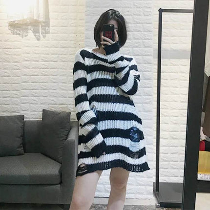 Women Gothic Long Striped Pullover Sweater - Sweater - lunoakvo - Mad Fly Essentials
