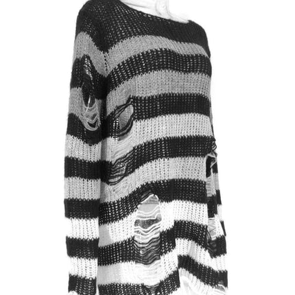 Women Gothic Long Striped Pullover Sweater - Sweater - lunoakvo - Mad Fly Essentials
