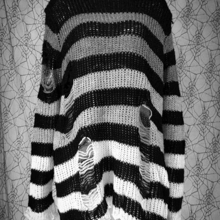 Women Gothic Long Striped Pullover Sweater - Sweater - lunoakvo - Mad Fly Essentials