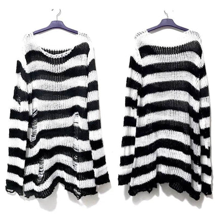 Women Gothic Long Striped Pullover Sweater - Sweater - lunoakvo - Mad Fly Essentials