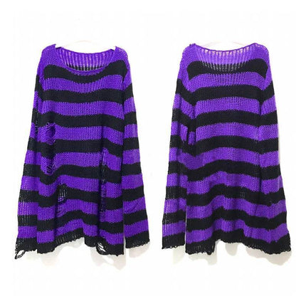 Women Gothic Long Striped Pullover Sweater - Sweater - lunoakvo - Mad Fly Essentials