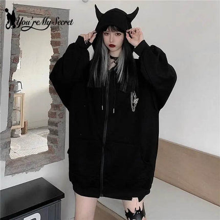 Women Gothic Punk Black Long Hoodies - Hoodies - You're My Secret - Mad Fly Essentials