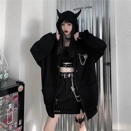 Women Gothic Punk Black Long Hoodies - Hoodies - You're My Secret - Mad Fly Essentials