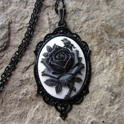 Women Gothic Rose Cameo Necklace - Necklace - Gothica - Mad Fly Essentials