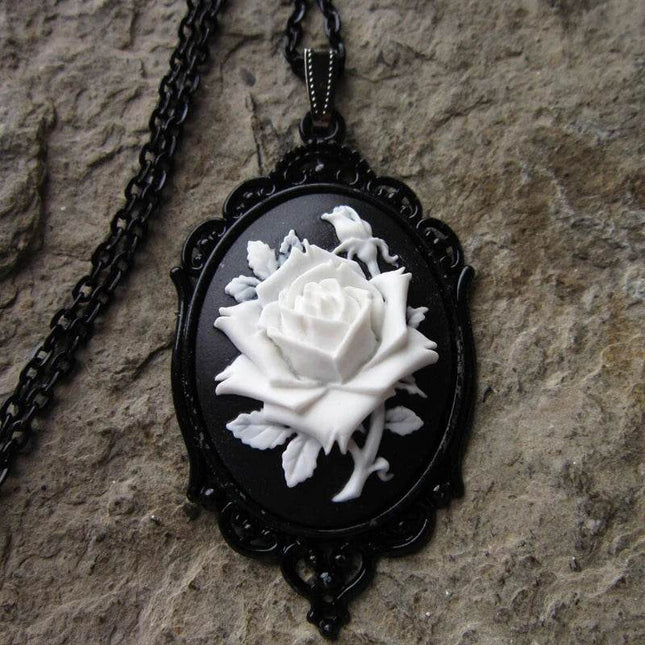 Women Gothic Rose Cameo Necklace - Necklace - Gothica - Mad Fly Essentials