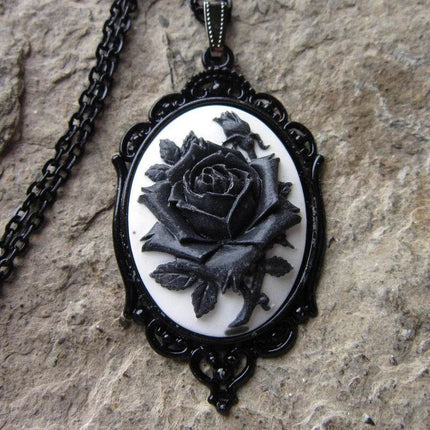 Women Gothic Rose Cameo Necklace - Necklace - Gothica - Mad Fly Essentials