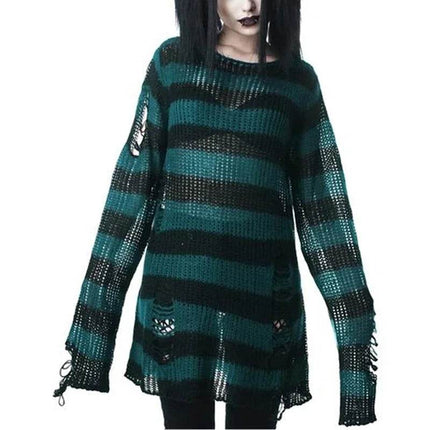 Women Gothic Striped Hollow Long Sweater - Sweater - lunoakvo - Mad Fly Essentials