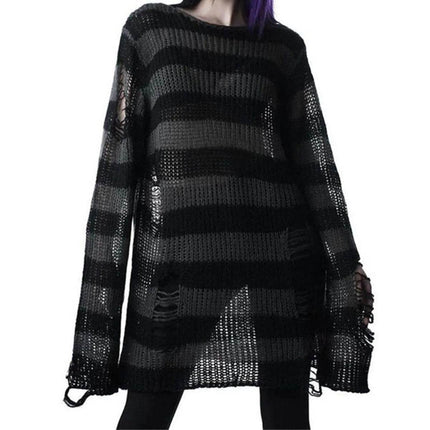 Women Gothic Striped Hollow Long Sweater - Sweater - lunoakvo - Mad Fly Essentials
