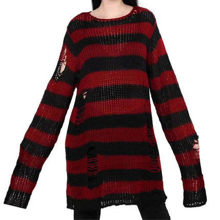 Women Gothic Striped Hollow Long Sweater - Sweater - lunoakvo - Mad Fly Essentials