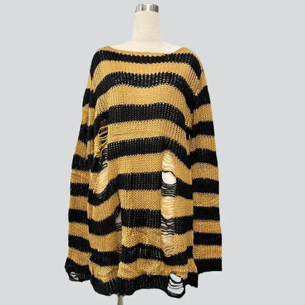 Women Gothic Striped Hollow Long Sweater - Sweater - lunoakvo - Mad Fly Essentials