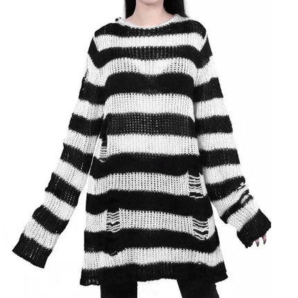 Women Gothic Striped Hollow Long Sweater - Sweater - lunoakvo - Mad Fly Essentials