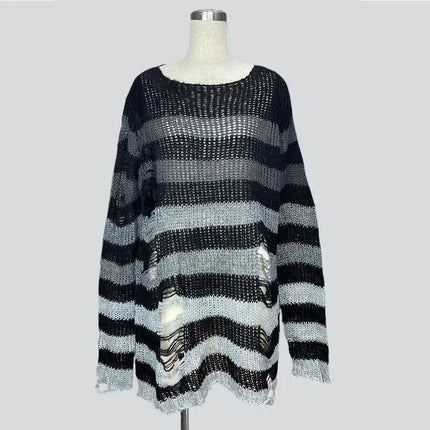 Women Gothic Striped Hollow Long Sweater - Sweater - lunoakvo - Mad Fly Essentials