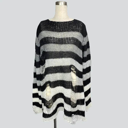 Women Gothic Striped Hollow Long Sweater - Sweater - lunoakvo - Mad Fly Essentials