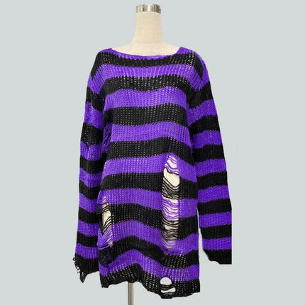 Women Gothic Striped Hollow Long Sweater - Sweater - lunoakvo - Mad Fly Essentials