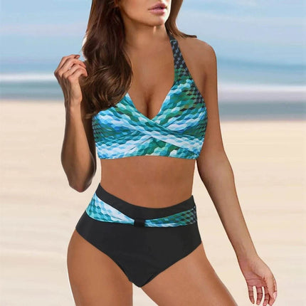 Women Gradient 3D Blue Tankini Swimwear Set - Swimwear Set - Swimmart - Mad Fly Essentials