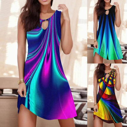 Women Gradient Rainbow Bohemian Mini Dress - Mini Dress - MusLotus - Mad Fly Essentials