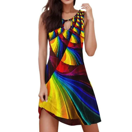 Women Gradient Rainbow Bohemian Mini Dress - Mini Dress - MusLotus - Mad Fly Essentials