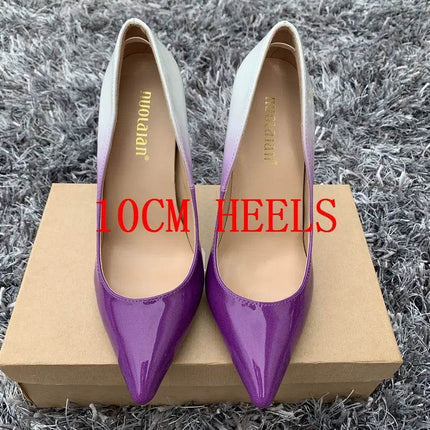 Women Gradient Stiletto Leather High Heels - High Heels - nuolaian - Mad Fly Essentials
