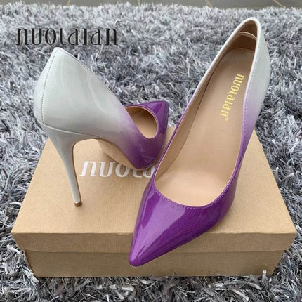 Women Gradient Stiletto Leather High Heels - High Heels - nuolaian - Mad Fly Essentials