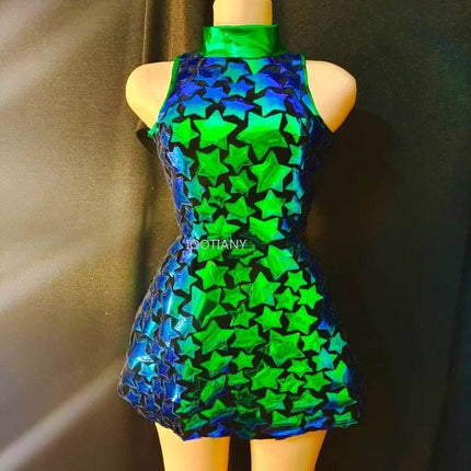 Women Green Star Evening Mini Dress - Mad Fly Essentials
