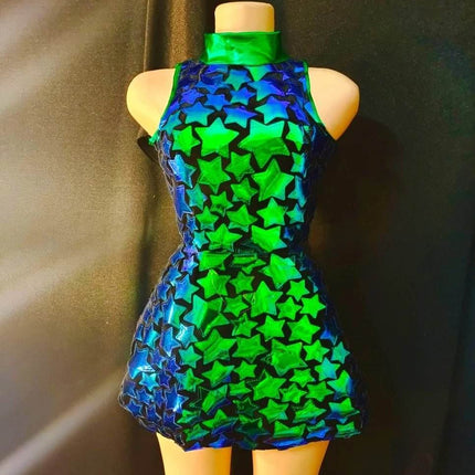 Women Green Star Evening Birthday Mini Dress - Mini Dress - Chicology - Mad Fly Essentials