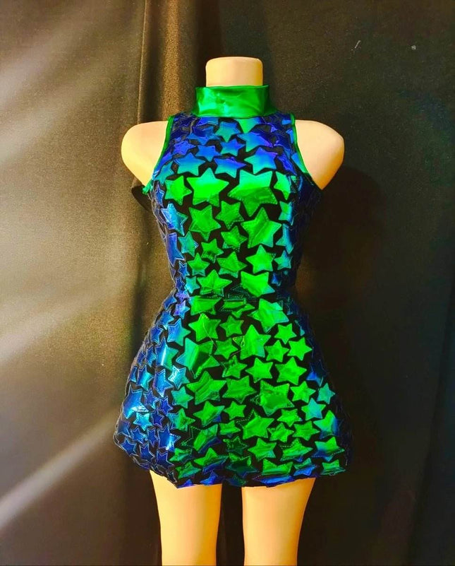 Women Green Star Evening Birthday Mini Dress - Mini Dress - Chicology - Mad Fly Essentials