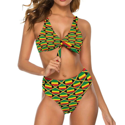Women Green Yellow Jamaican Flag Swimwear Set - Swimwear Set - Cute Sphere - Mad Fly Essentials