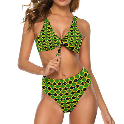 Women Green Yellow Jamaican Flag Swimwear Set - Swimwear Set - Cute Sphere - Mad Fly Essentials